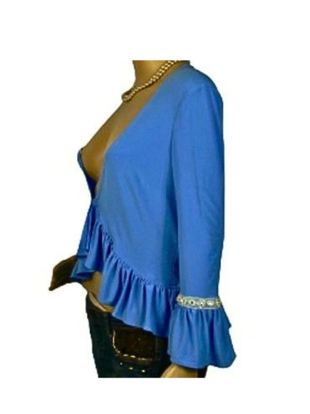 Joseph Ribkoff Women’s Blue Ruffle Bell-Sleeve Top Size 8 - Picture 4 of 4